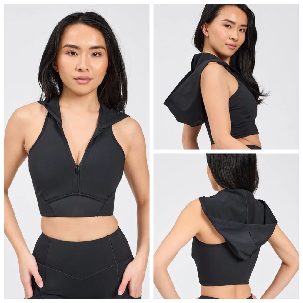 Buffbunny Colorado Crop Hoodie Black Onyx Sleeveless Zip Front Size Small NWT